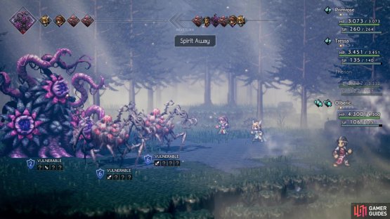 The boss will use Spirit Away to remove a party member from battle