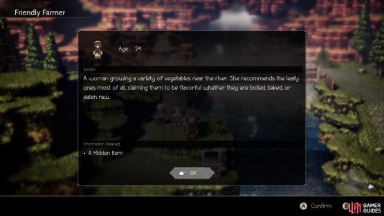 Inquire/Scrutinize the Friendly Farmer in West Clearbrook Traverse to find a hidden item