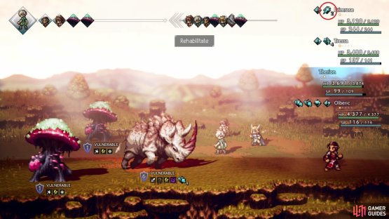 Rehabilitate makes it so characters cannot be hit with status ailments