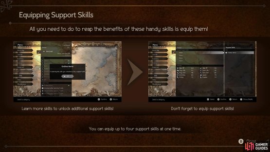 Don&rsquo;t forget to equip support skills once you&rsquo;ve learned them