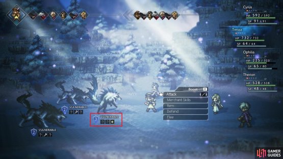 Enemy weaknesses show up as ?s when you first encounter them