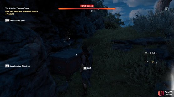 You will find the first chest to the left when you climb the walls from the entrance.