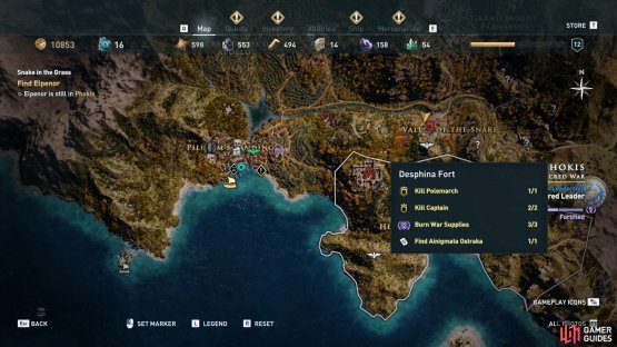 The location of Desphina Fort, which you can clear on the way to the Snake Temple.