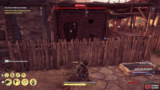 Leap over the fence and enter the doctor&rsquo;s room, where you will find Dimas working.