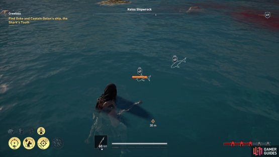 Shoot the sharks from the surface of the water to avoid an unpredictable underwater conflict.