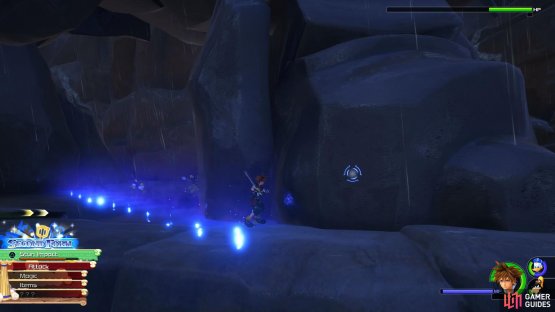 Look for the blue shadows indicating a barrage of rock coming your way