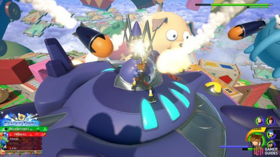 Block or dodge the missiles while attacking the head