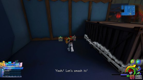 jump over the crates as the belt curves to find this chest.