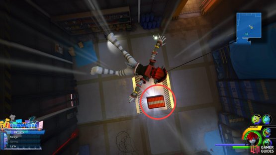 Smash the red crate from above to reveal a chest