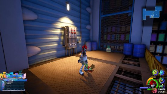 climb the blue crates on the Lower Level.
