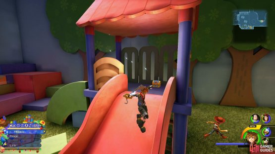 climb the slide to find a chest at the top.