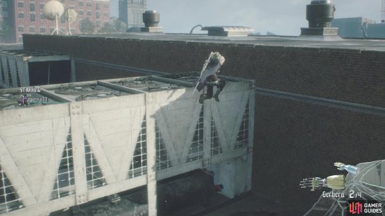Jump up onto the higher rooftop