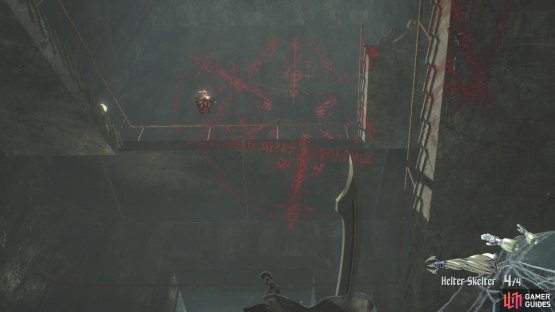Look up at the bottom of the large stairwell to find some familiar markings