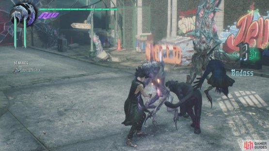 You need to use your cane to finish off enemies with V