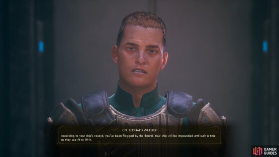 Cpl. Wheeler will inform you that your ship has been impounded by Udom Bedford.