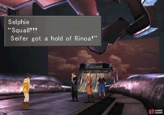 After the fight with Seifer, you&rsquo;ll be informed that Rinoa&rsquo;s doing what she does best - needing rescued