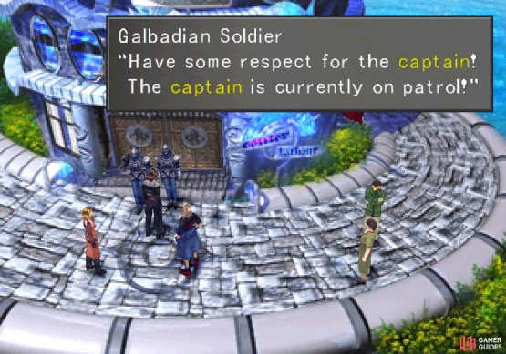 Talk to the soldiers by the hotel to learn the captain is on patrol