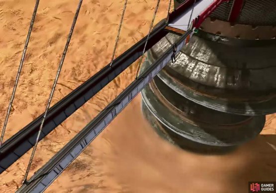 Climb to the right on the bridge to escape