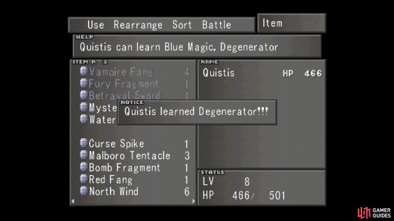 to teach herself new Blue Magic abilities