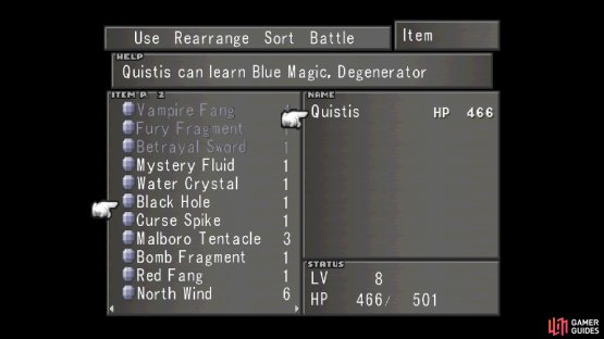 Some cards can be refined into useful items that Quistis can use