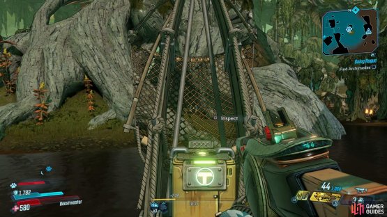 to find a Typhon Log sitting on a small dock.