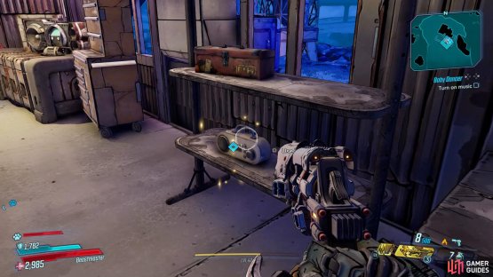 Turn on the radio that&rsquo;s located to the right side of the room on the shelf,