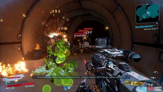 and then shoot the bomb from inside the cave to detonate it.