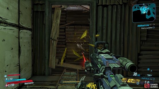 Break the wooden plank above and then climb up the ladder,