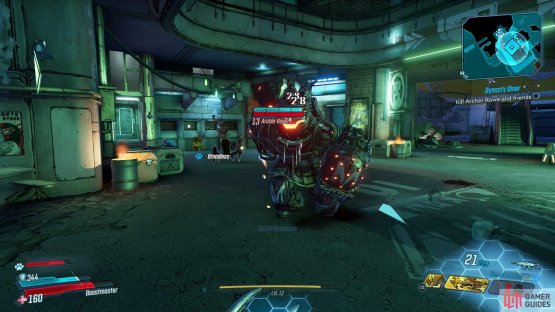 Once you&rsquo;ve taken out the previous wave of enemies and followed the Burger Bot for last time, you&rsquo;ll need to take out Archer Rowe and his friends before you can proceed, 