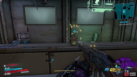 and interact with the button on the counter to spawn the burger bot.