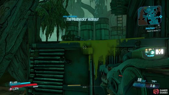 turn around from his cage to spot the path leading to the Crimson Radio.