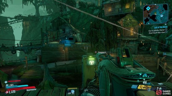 You’ll be able to find this Typhon Log up on a building in the center of Leery Hamlet,