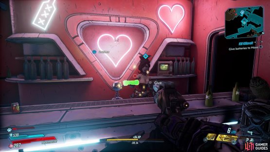 Give the three batteries to Moxxi,