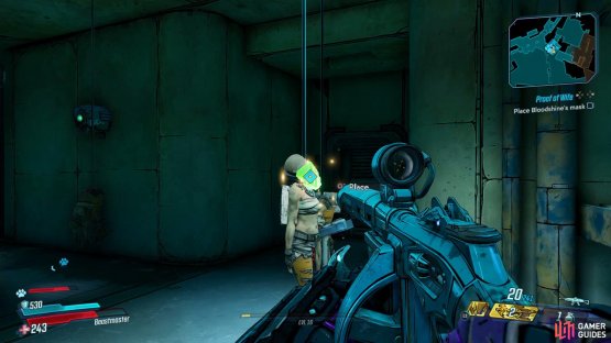 Place Bloodshine&rsquo;s Mask on the hanging body that is outside the Hideout,