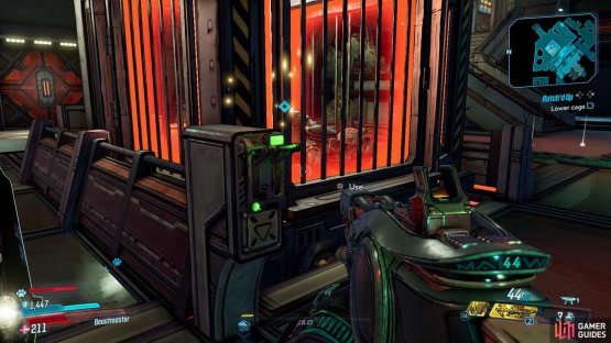 Flip the switch on Gary&rsquo;s cage to lower him, 
