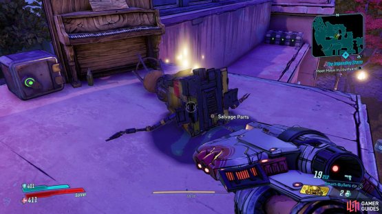 and climb the stairs and crate to find this Claptrap.