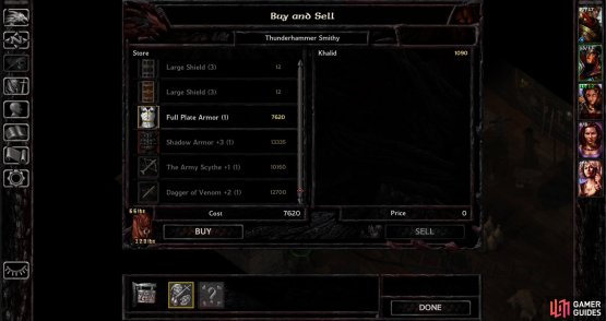 You can buy - or rather, at this point in the game, salivate over - high-quality gear at the Thunderhammer Smithy.