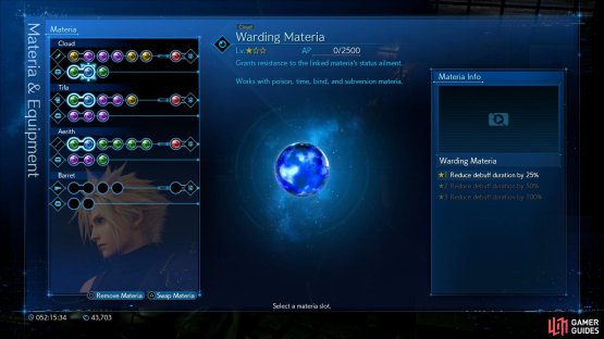 When linked with another materia it can give its user resistance to debuffs.