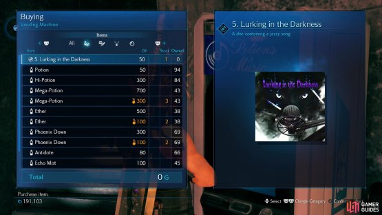 When you reach a vending machine, purchase the &ldquo;5. Lurking in the Darkness&rdquo; Music Disc.