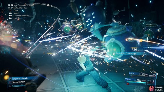 This mob of enemies should fall quickly to Cloud&rsquo;s Punisher mode counterattacks.