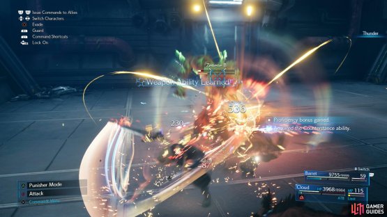 Cloud&rsquo;s Punisher mode counterattacks and Counterstance abilities makes fighting Zenenes much easier.