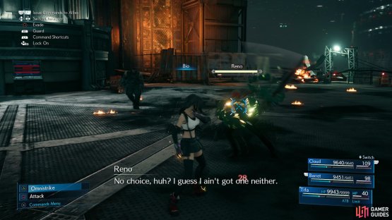 Hit Reno with Bio at the start of the fight.