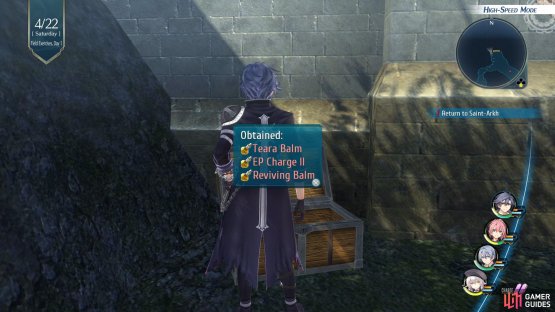 and then go to the end of the path to find another Chest with a Teara Balm, EP Charge II and Reviving Balm 