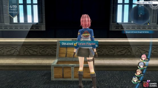 then go back into the building and make your way to the top of the stairs to find a Chest with Zeram Powder.