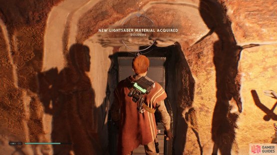 and then proceed to the right for another Chest that holds the Dolovite Lightsaber Material.