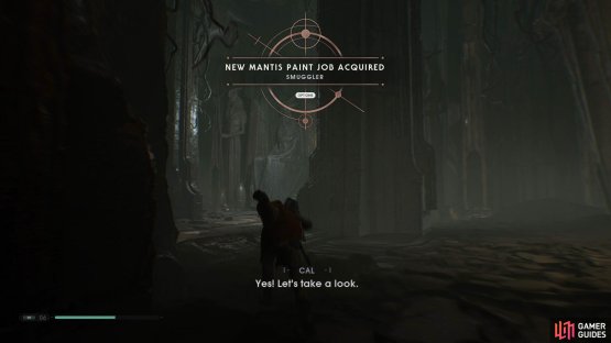 Find the Smuggler Mantis Paint Job in the corner of the room 
