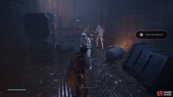 Press Square or X to attack the Stormtroopers, 