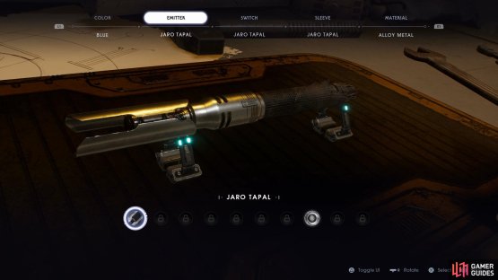 and then head back to the workstation where you repaired BD-1 and change your lightsaber design with items you&rsquo;ve gathered.