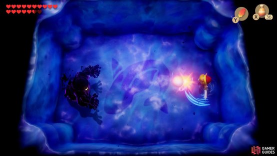 then use your Sword to deflect the flames balls back at him.