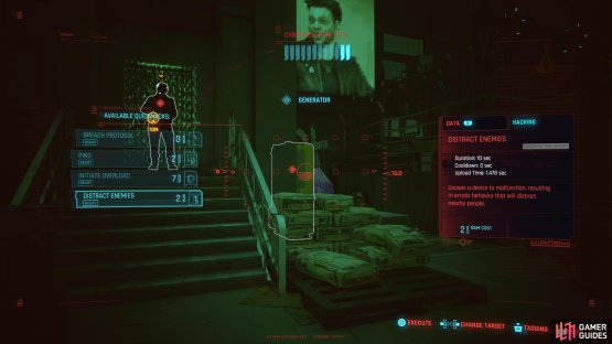 Distract the guard at the entrance with the generator